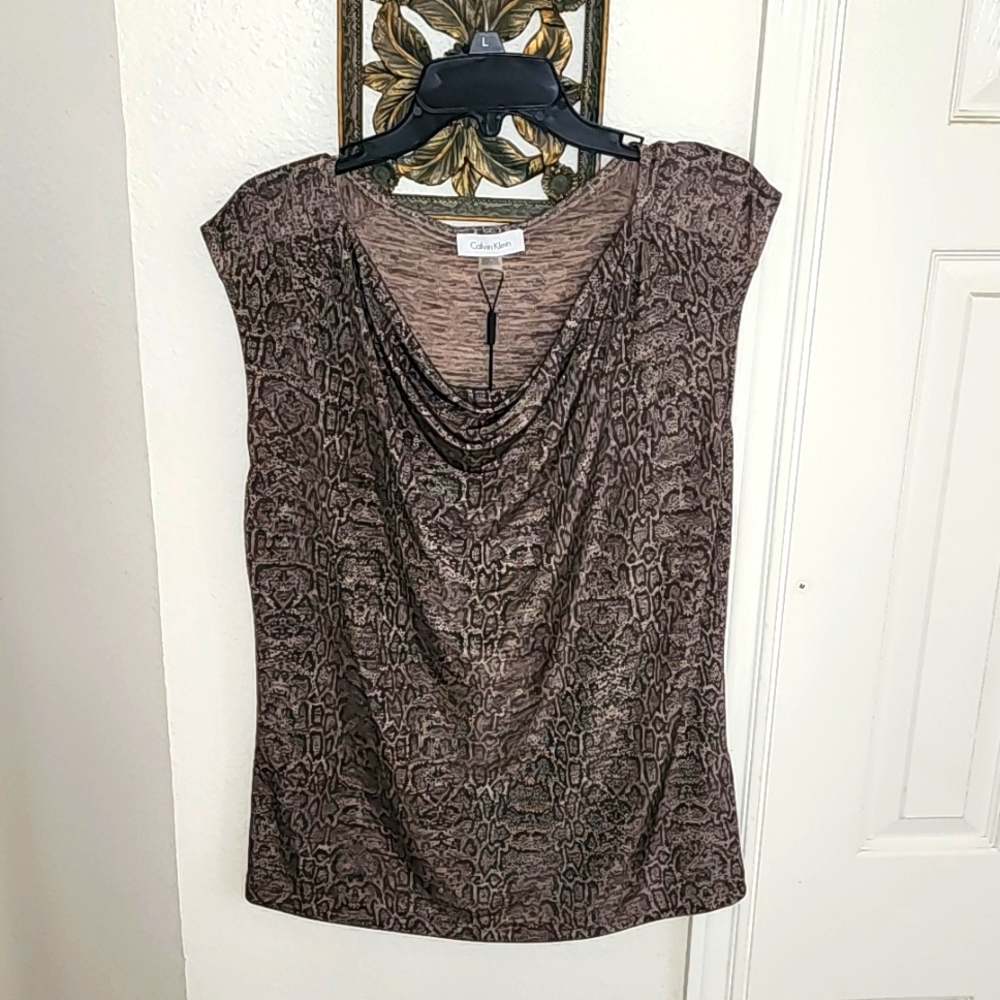 Women's top sleevless, snake print, Calvin Klein, dressy